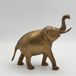 Mid Century Solid Brass Elephant Figurine Handcrafted India 7” Vintage Decor